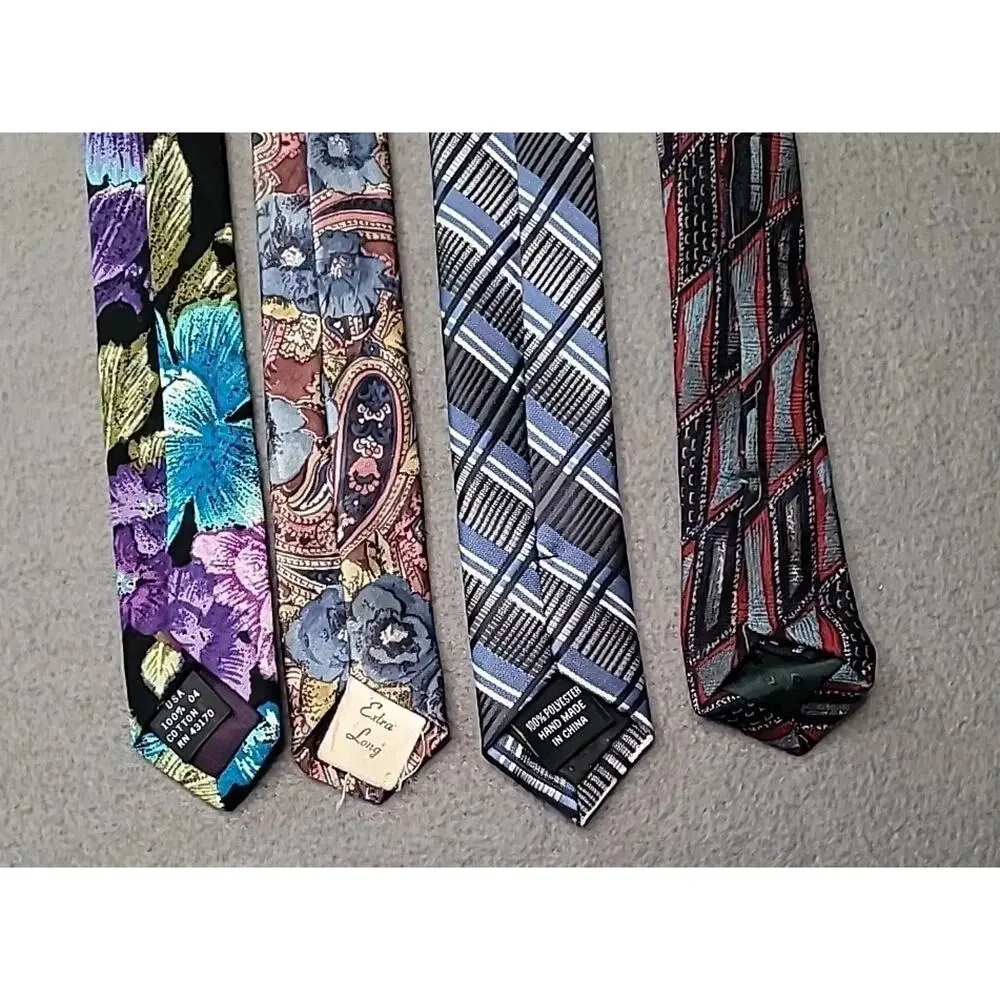 4 Men’s VTG Neckties Paisley Geometric Workwear Business Retro Formal